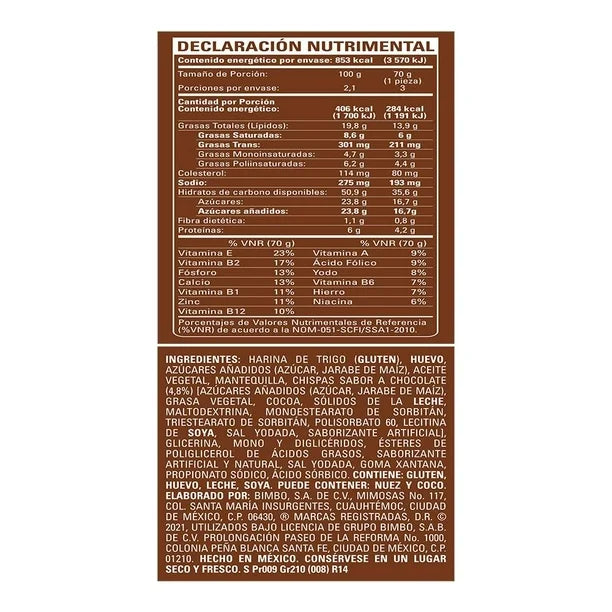 BIMBO PANQUECITOS C/CHISPAS CHOCOLATE 140 G