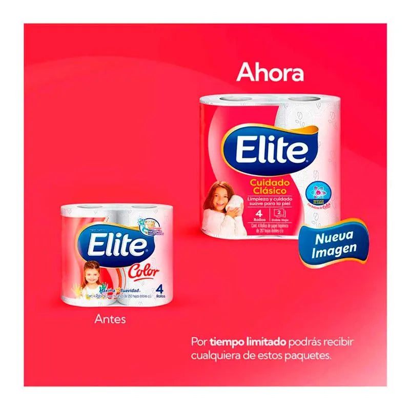 PAPEL HIGIENICO ELITE COLOR PERFUMADO 287 HOJAS DOBLES 4pzs