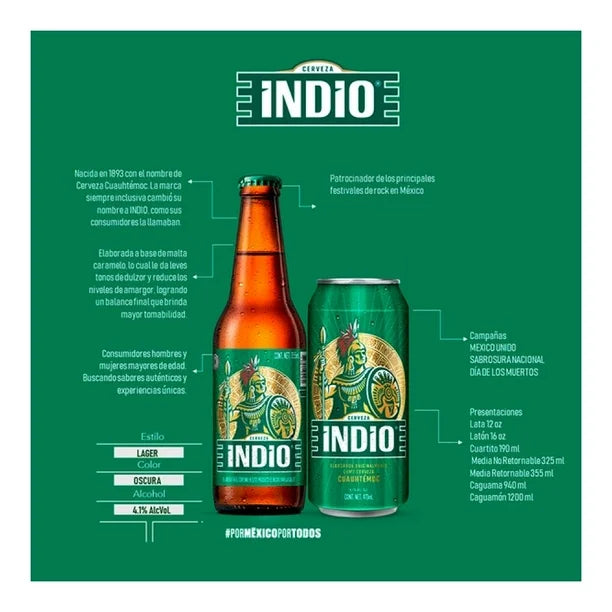 INDIO CERVEZA 12pzs 1200 ML