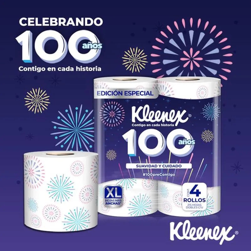 PAPEL HIGIENICO KLEENEX EXPRESSIONS XL 215 HOJAS DOBLES 4pzs