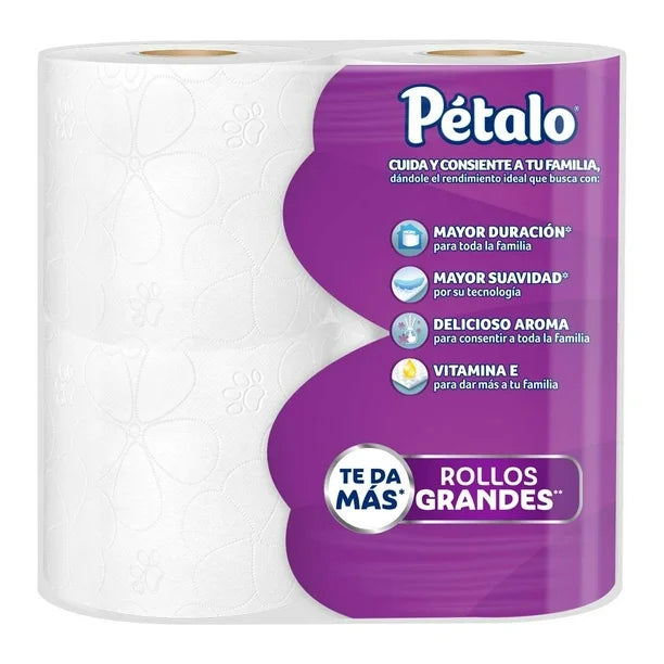 PAPEL HIGIENICO PETALO JUMBO ULTRA RESISTENTE 400 HOJAS DOBLES 4pzs