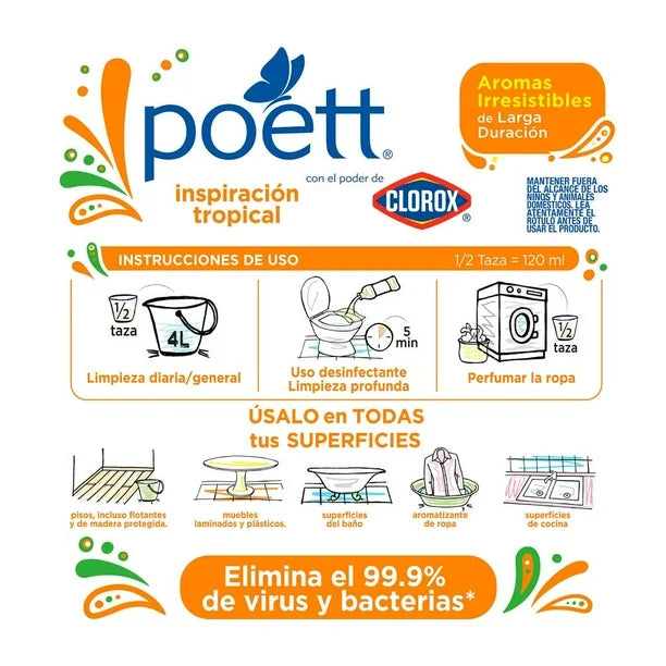 LIMPIADOR MULTIUSOS AROMATIZANTE POETT INSPIRACION TROPICAL 12/900 ML