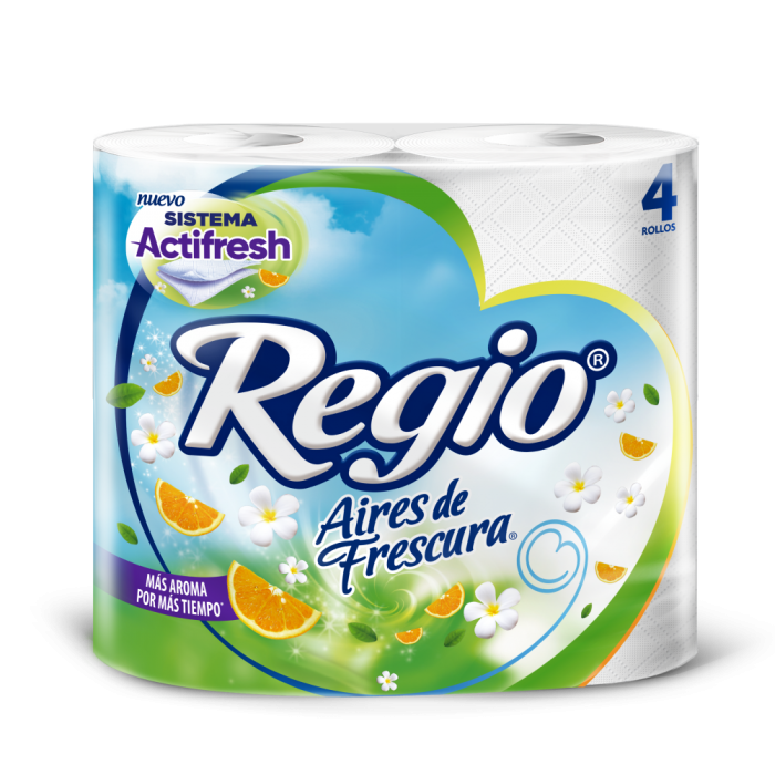 PAPEL HIGIENICO REGIO AIRES DE FRESCURA 200 HOJAS DOBLES 4pzs