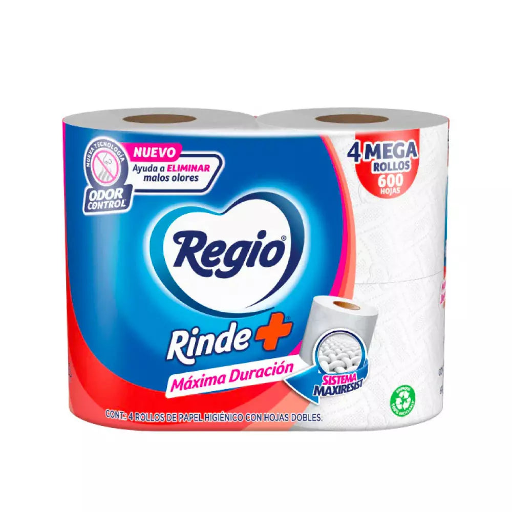 PAPEL HIGIENICO REGIO RINDE+ 500 HOJAS DOBLES 4+2pzs