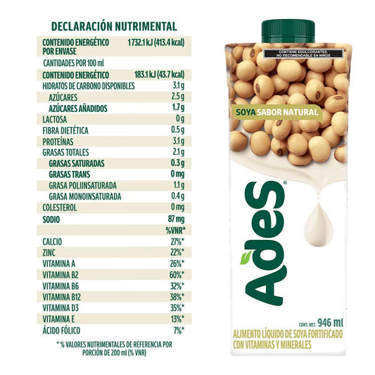 ADES BEBIDA DE SOYA NATURAL 4/3/946 ML