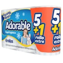 PAPEL HIGIENICO ADORABLE 500 HOJAS DOBLES 5+1pzs