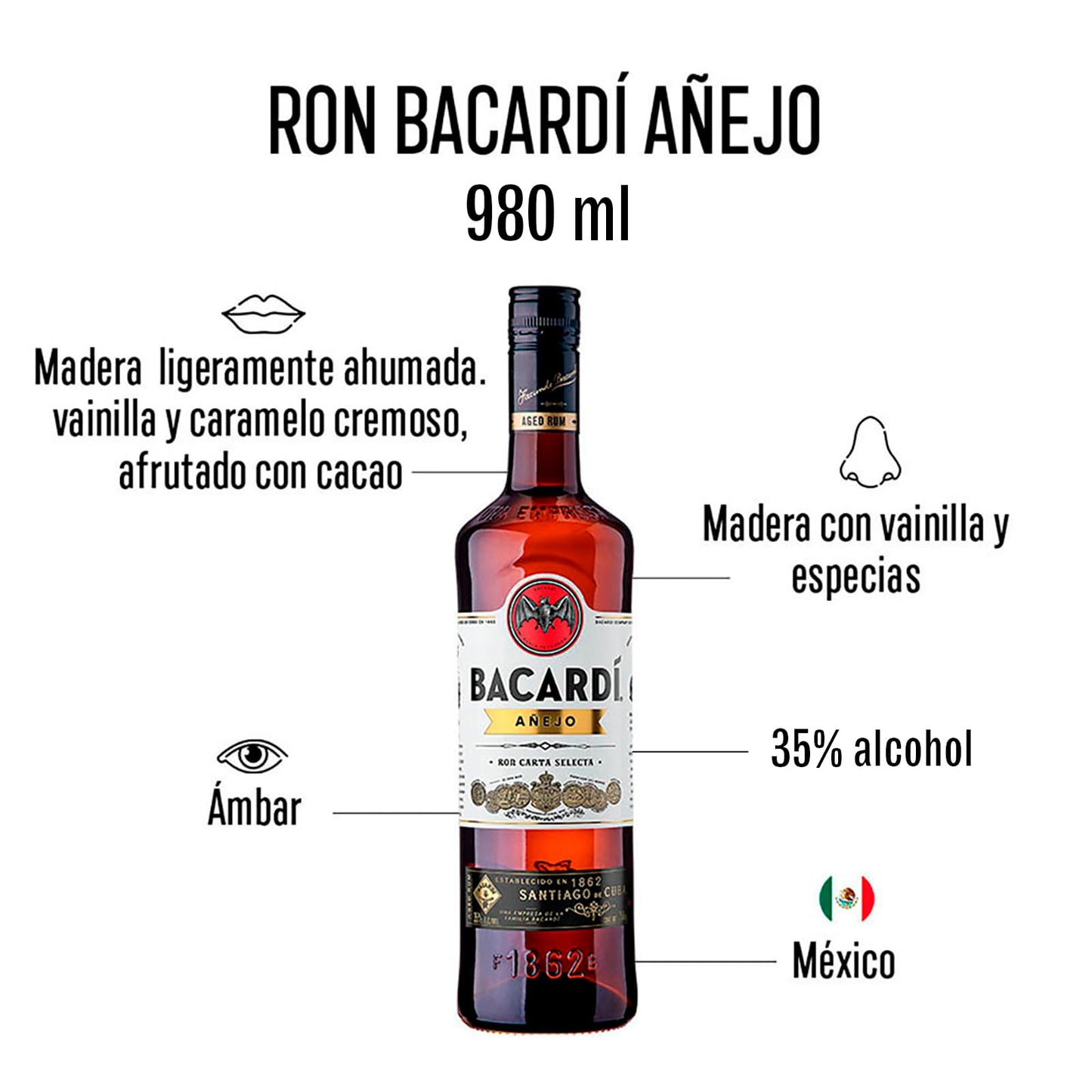 BACARDI RON AÑEJO C/980 ML