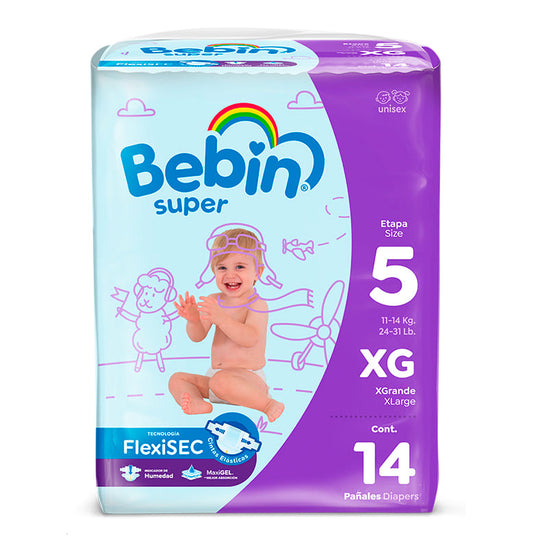 BEBIN SUPER PAÑAL EXTRA GRANDE 14pzs