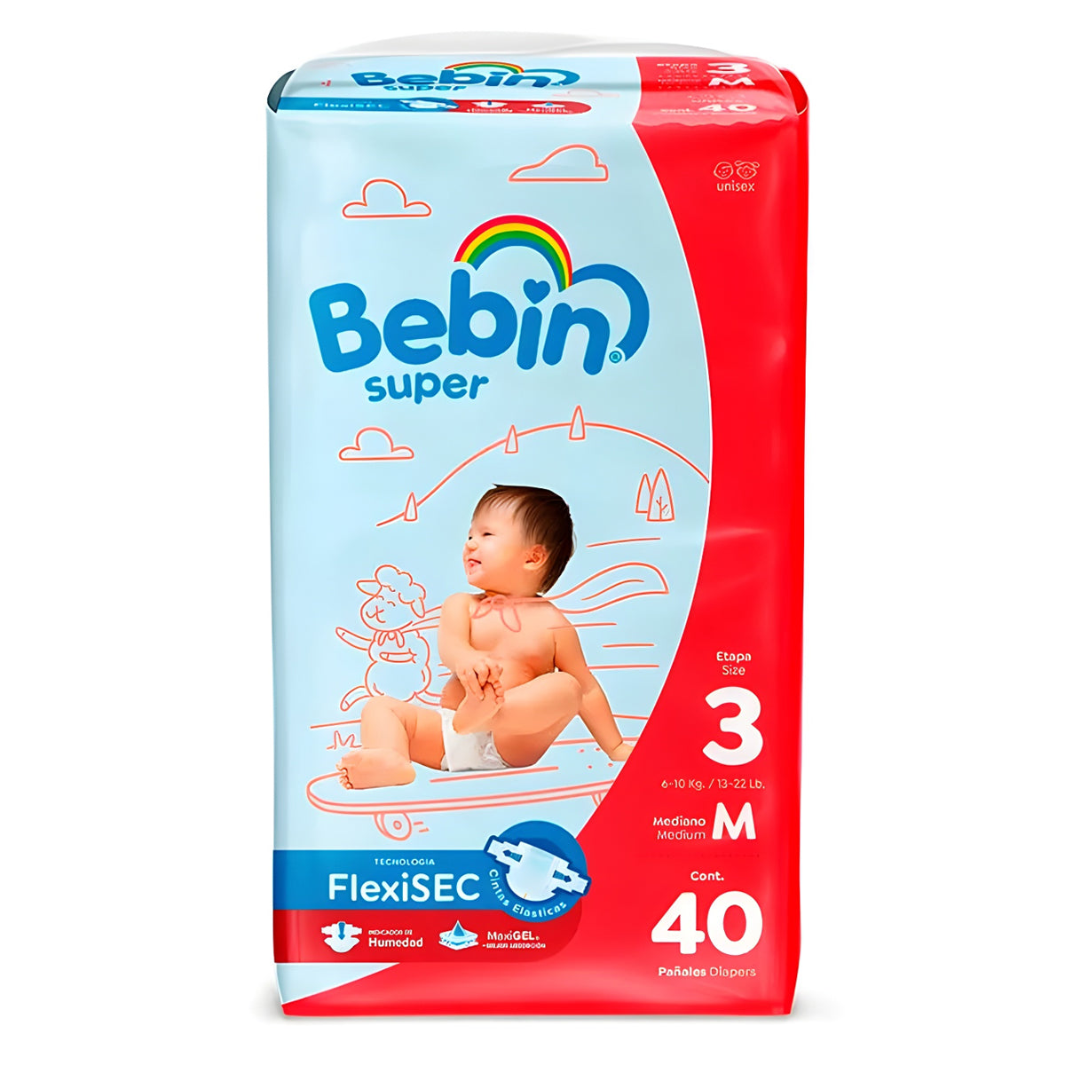 BEBIN SUPER PAÑAL MEDIANO 40pzs