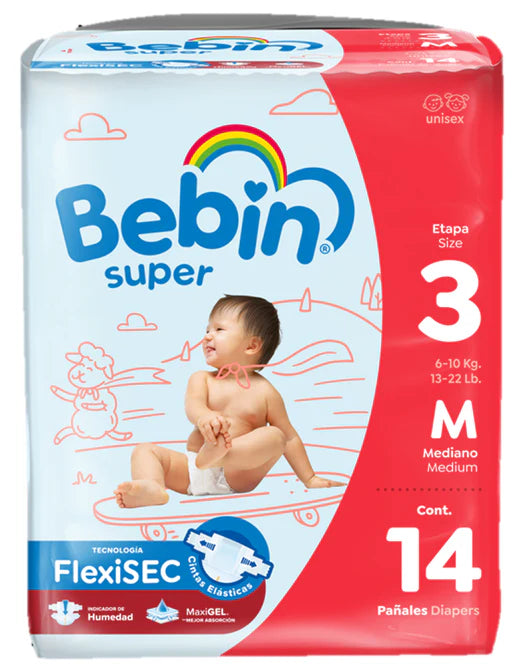 BEBIN SUPER PAÑAL MEDIANO 14pzs
