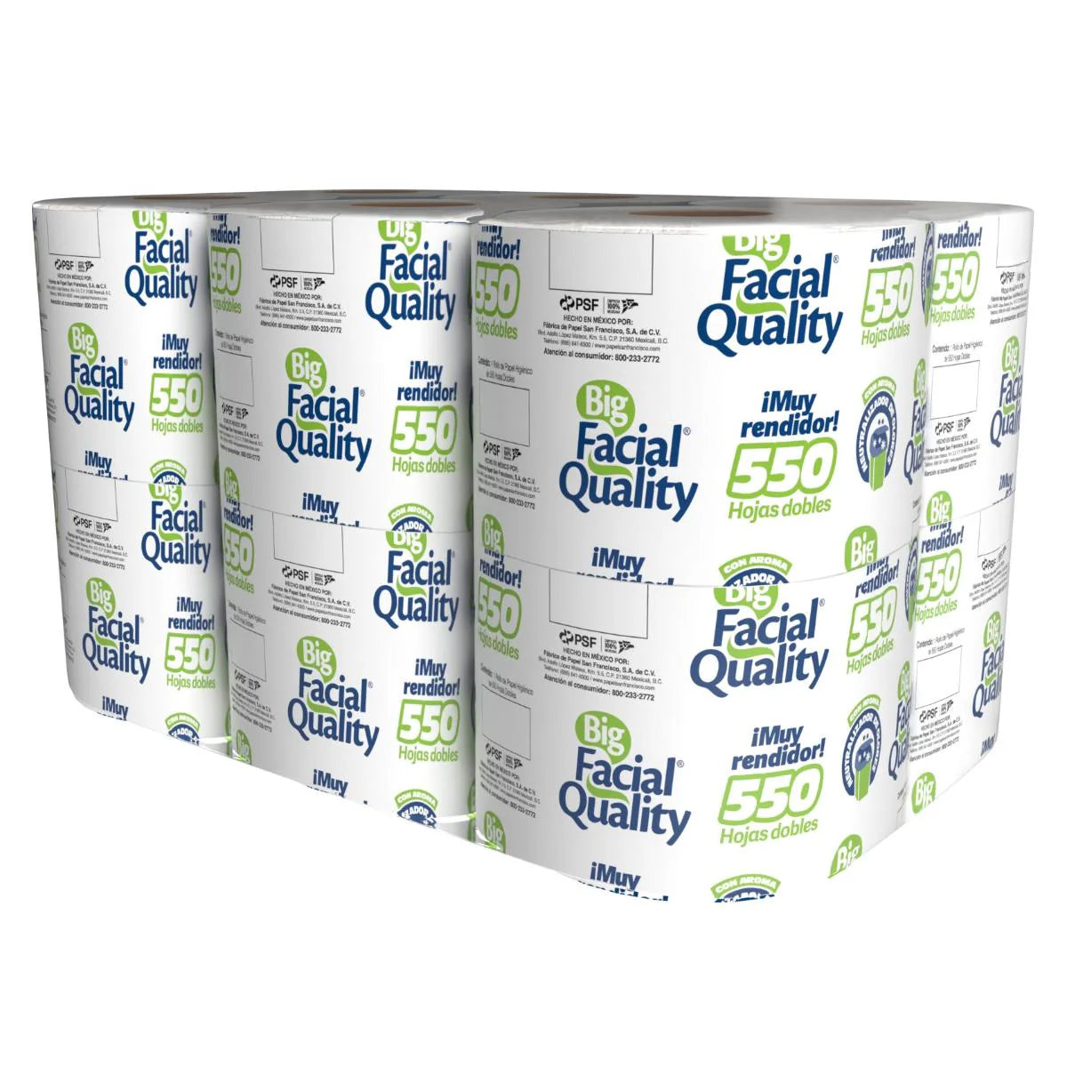 PAPEL HIGIENICO BIG QUALITY  FACIAL 550 HOJAS DOBLES 12pzs