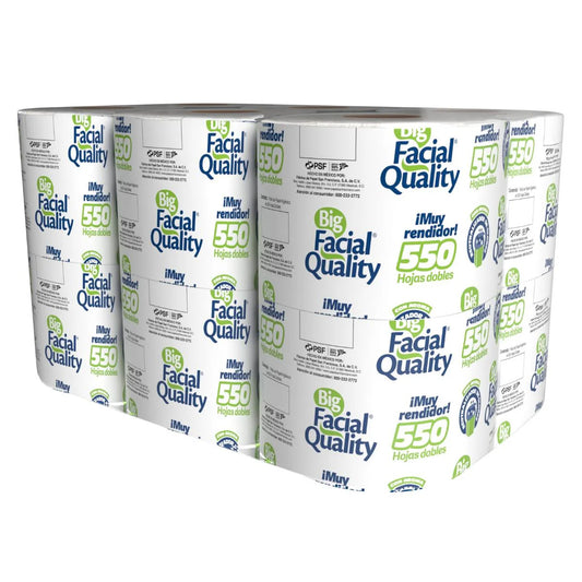 PAPEL HIGIENICO BIG QUALITY  FACIAL 550 HOJAS DOBLES 12pzs