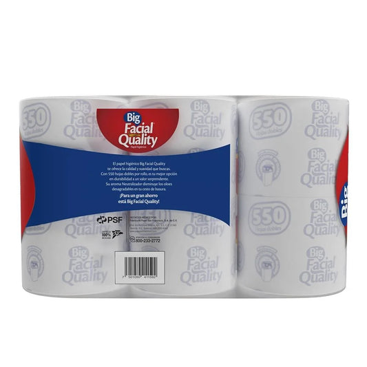 PAPEL HIGIENICO BIG QUALITY FACIAL 550 HOJAS DOBLES 5+1pzs