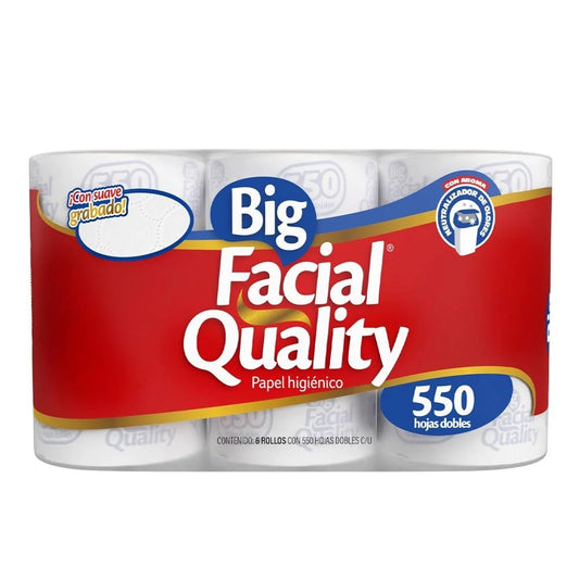 PAPEL HIGIENICO BIG QUALITY FACIAL 550 HOJAS DOBLES 5+1pzs