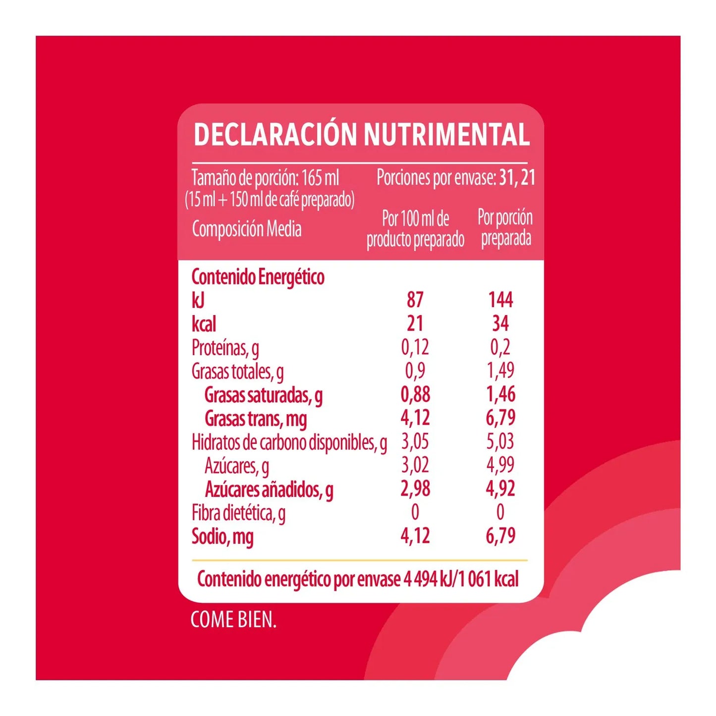 COFFEE MATE SUSTITUTO DE CREMA LIQUIDO 12/530 G