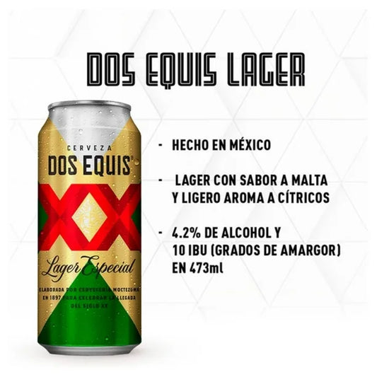 DOS EQUIS LAGER CERVEZA LATON 24pzs 473 ML