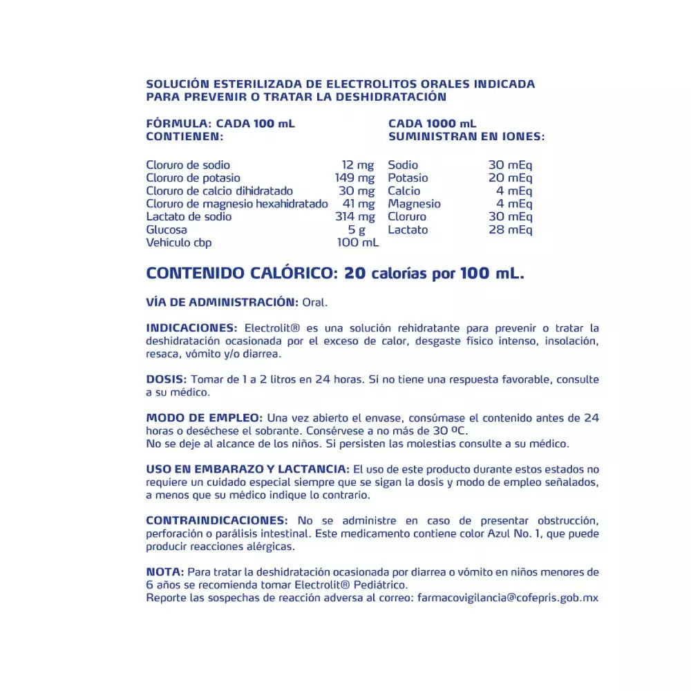 SUERO REHIDRATANTE ELECTROLIT MORA AZUL 12/625 ML