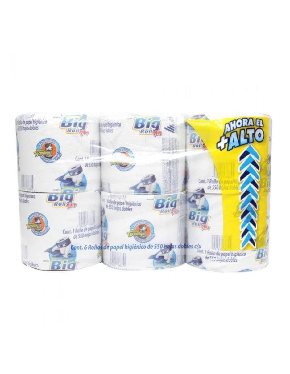 PAPEL HIGIENICO ELITE BIG ROLL 550 HOJAS DOBLES 6pzs