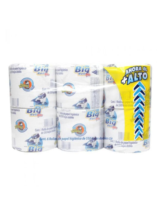 PAPEL HIGIENICO ELITE BIG ROLL 550 HOJAS DOBLES 6pzs