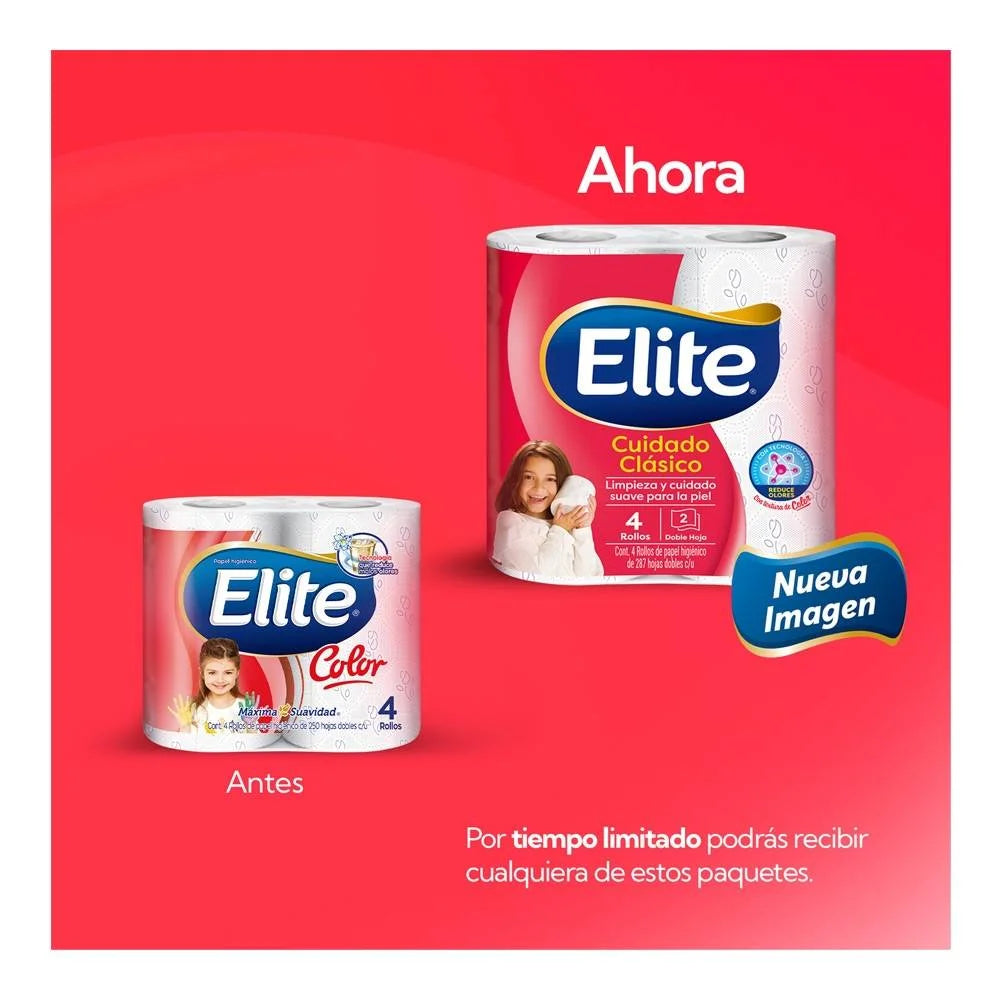 PAPEL HIGIENICO ELITE COLOR 287 HOJAS DOBLES 4pzs