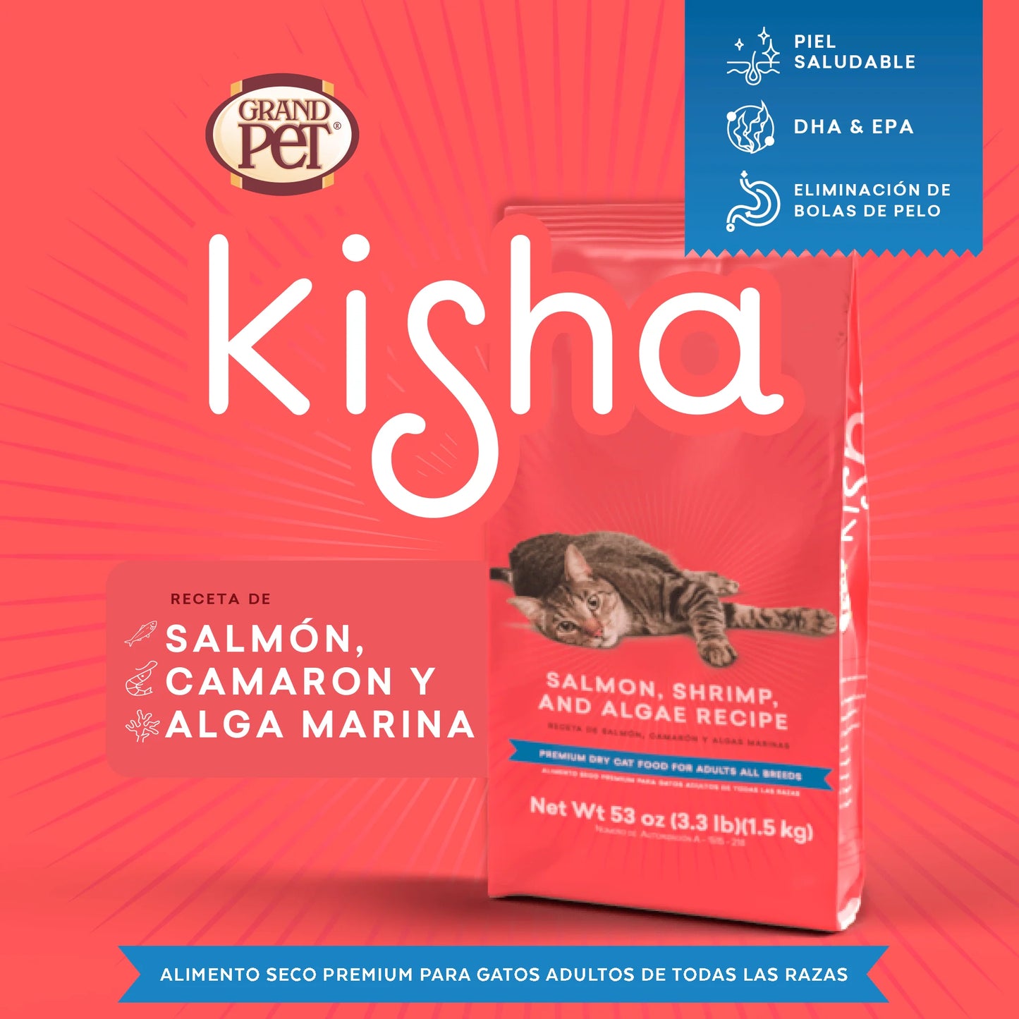 ALIMENTO PARA GATO GRANDPET KISHA SALMON C/12 K