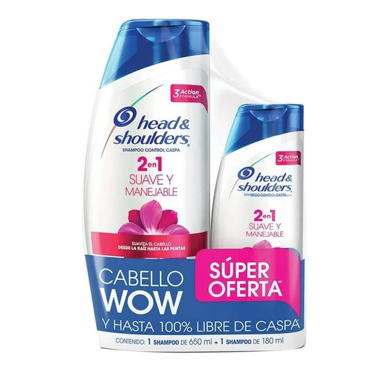 HEAD AND SHOULDERS SHAMPOO 2EN1 SUAVE Y MANEJABLE 8/650 ML+180 ML