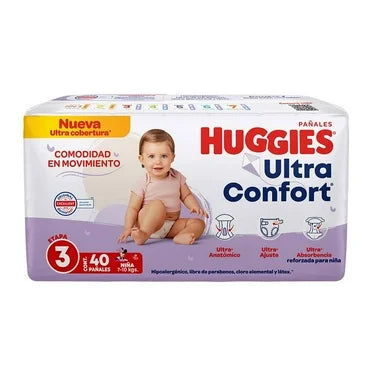 HUGGIES ULTRACONFORT PAÑAL ETAPA 3 NIÑA 40pzs
