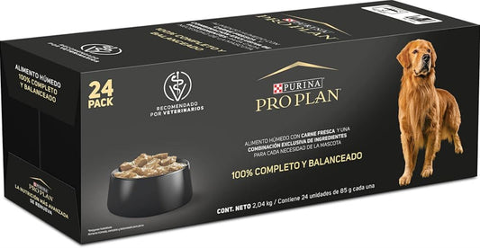 Purina Pro Plan Pouches Perro Adulto Carne, Caja con 24 Piezas
