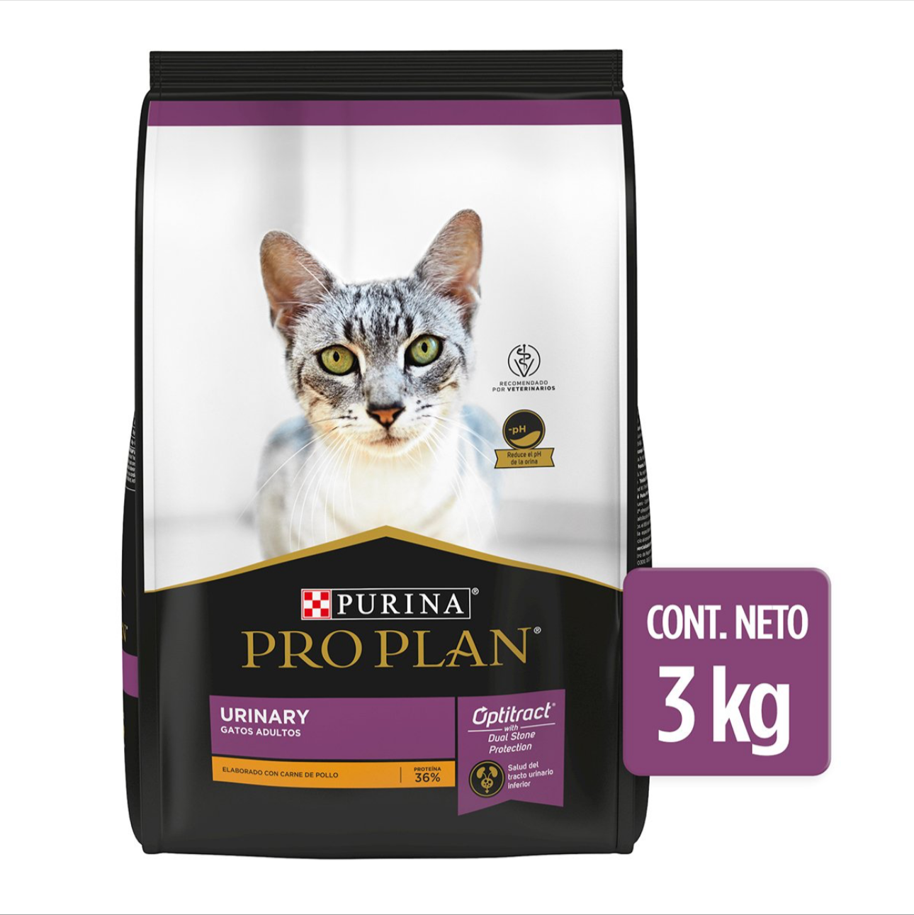 Pro Plan Urinary Alimento Seco para Gato Adulto Receta Pollo, 3 kg
