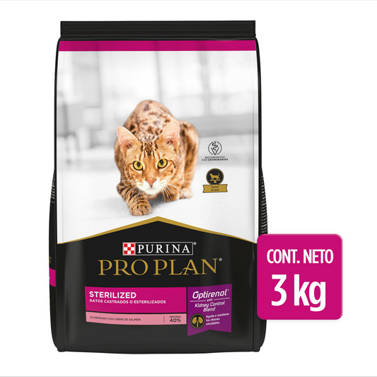 Pro Plan Optirenal Alimento Seco para Gato Adulto Esterilizado Receta Salmón y Arroz, 3 kg