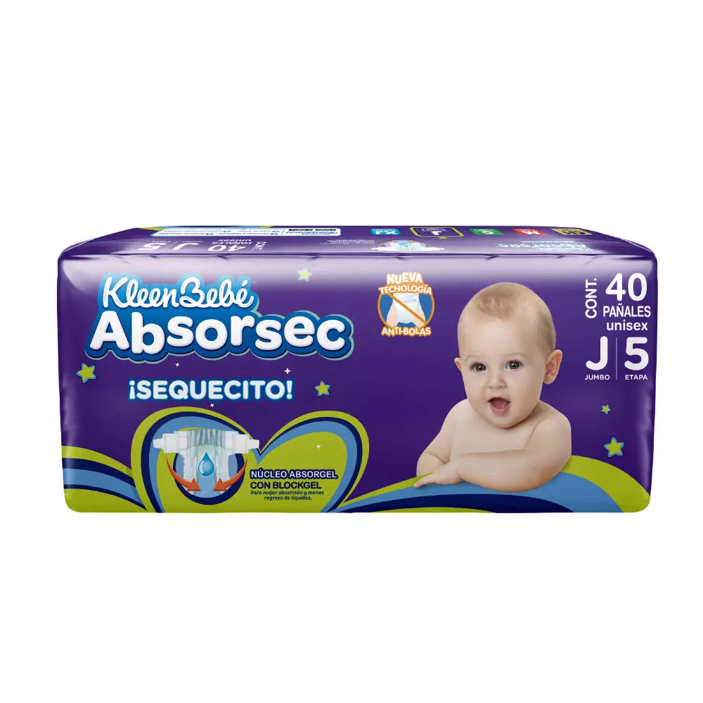 KLEENBEBE ABSORSEC PAÑAL JUMBO 40pzs