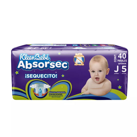 KLEENBEBE ABSORSEC PAÑAL JUMBO 40pzs