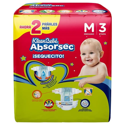 KLEENBEBE ABSORSEC PAÑAL MEDIANO 16pzs
