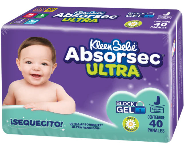 KLEENBEBE ABSORSEC ULTRA PAÑAL JUMBO 40pzs