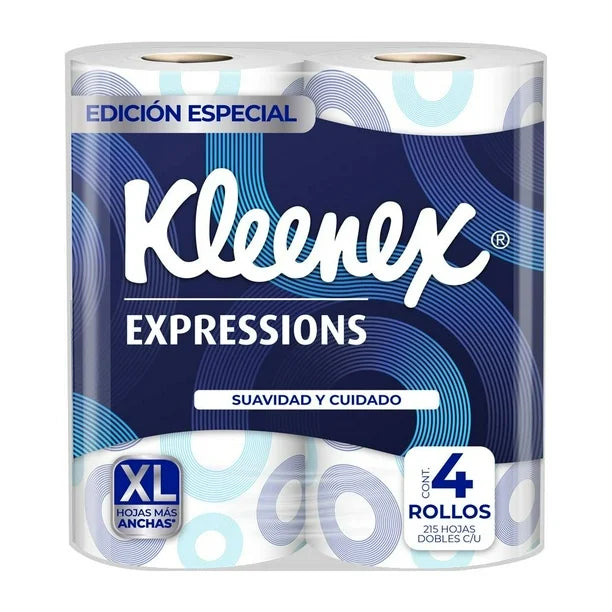 PAPEL HIGIENICO KLEENEX EXPRESSIONS XL 215 HOJAS DOBLES 4pzs