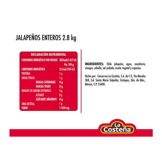 LA COSTEÑA JALAPEÑOS 3650 G