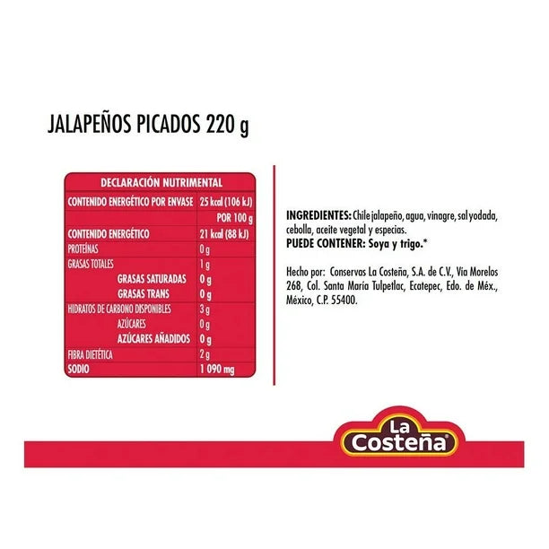 LA COSTEÑA JALAPEÑOS PICADOS 220 G