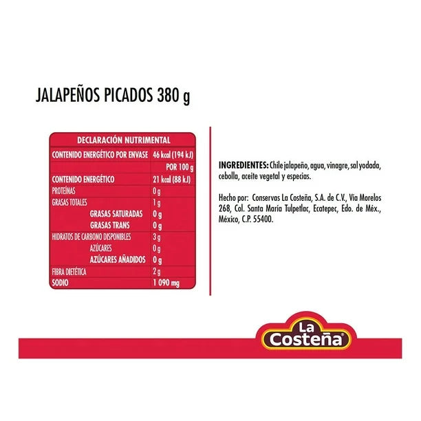LA COSTEÑA JALAPEÑOS PICADOS 380 G