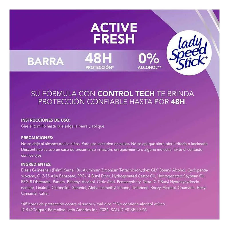 LADY SPEED STICK DESODORANTE ANTITRANSPIRANTE ACTIVE FRESH EN BARRA 45 g