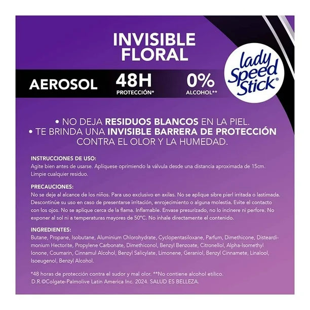 LADY SPEED STICK DESODORANTE AEROSOL INVISIBLE FLORAL 91 G