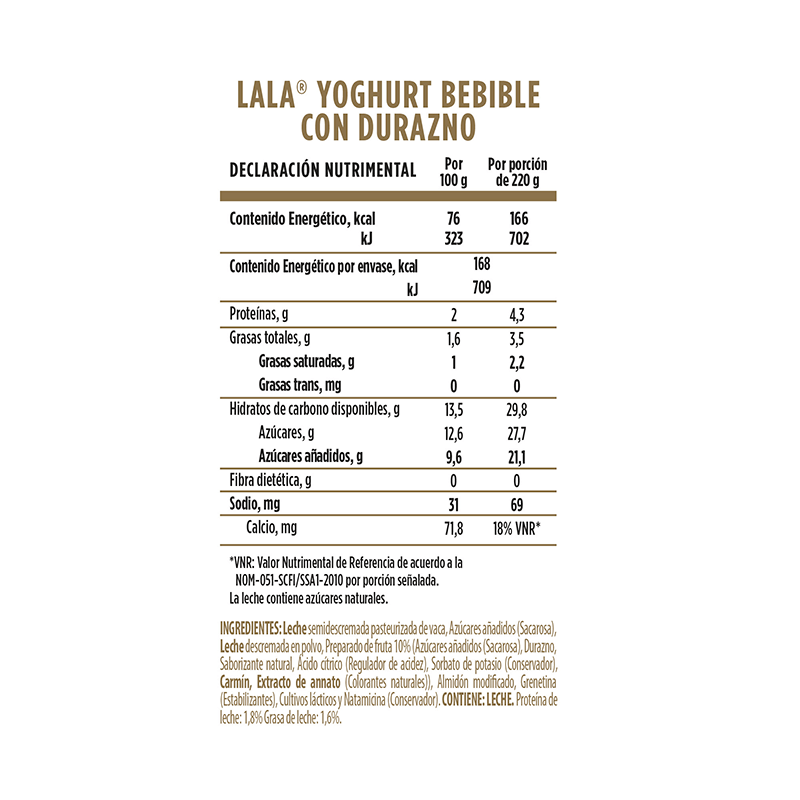 LALA YOGUR BEB DURAZNO 24/220 G 3430