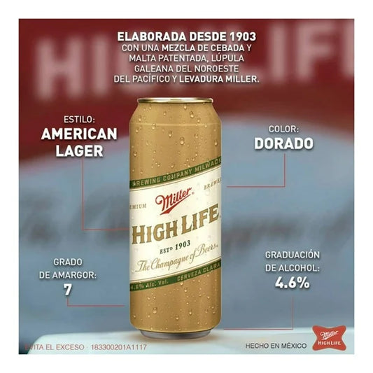 CERVEZA MILLER HIGH LIFE 12pzs 710 ML