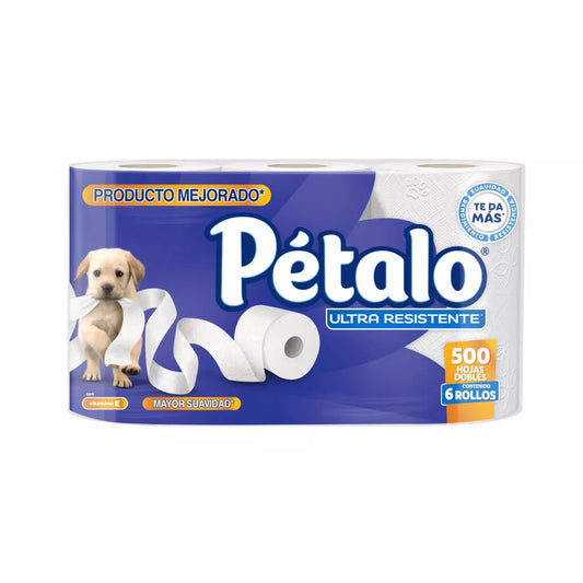 PAPEL HIGIENICO PETALO ULTRA RESISTENTE 500 HOJAS DOBLES 4pzs