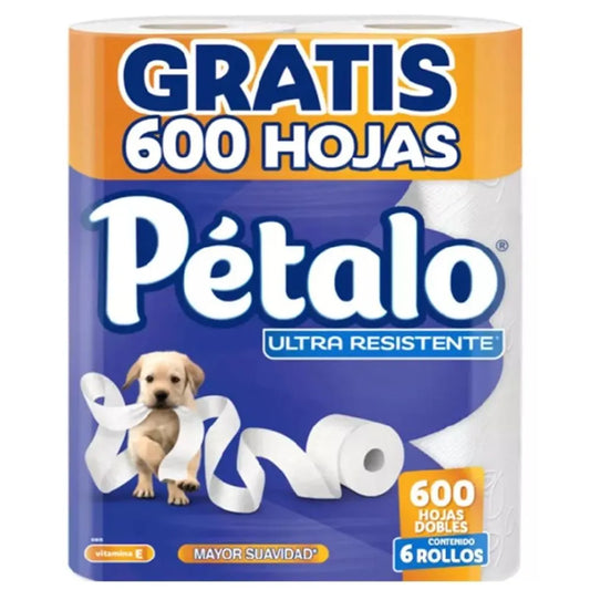 PAPEL HIGIENICO PETALO ULTRA RESISTENTE 500+100 HOJAS DOBLES 6pzs