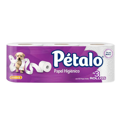 PAPEL HIGIENICO PETALO VITAMINA E 325 HOJAS DOBLES 3pzs