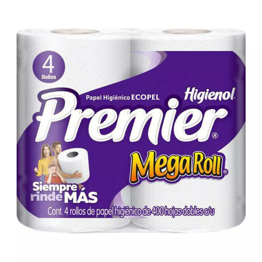 PAPEL HIGIENICO PREMIER 400 HOJAS DOBLES 4pzs