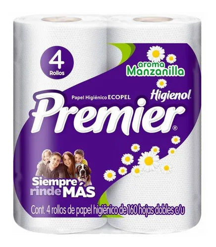 PAPEL HIGIENICO PREMIER 160 HOJAS DOBLES 4pzs