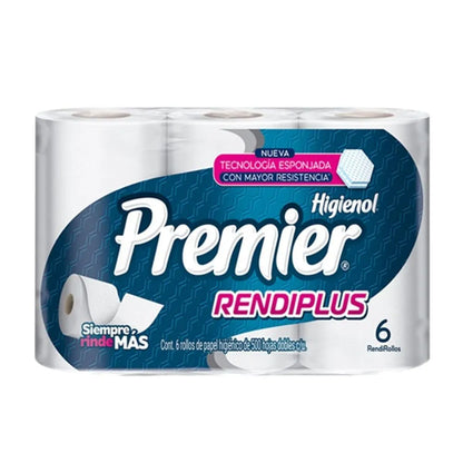 PAPEL HIGIENICO PREMIER RENDIPLUS 500 HOJAS DOBLES 6pzs