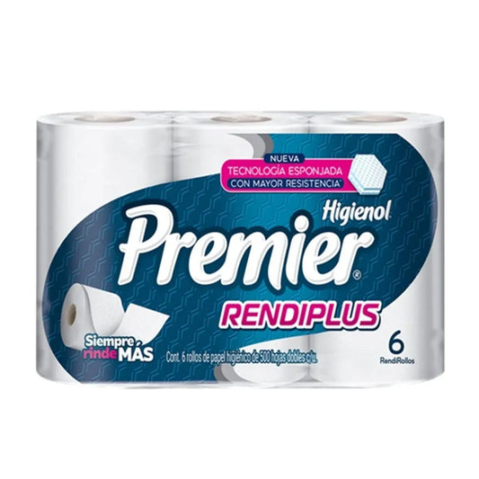 PAPEL HIGIENICO PREMIER RENDIPLUS 500 HOJAS DOBLES 6pzs