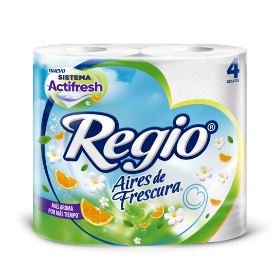PAPEL HIGIENICO REGIO AIRES DE FRESCURA 300 HOJAS DOBLES 4pzs